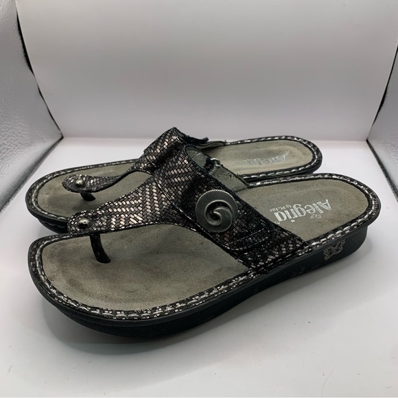 Alegria silver Black CAR  532  Thong Slip On Adjustable sandals Size40 US9.5 F16 - Picture 2 of 6